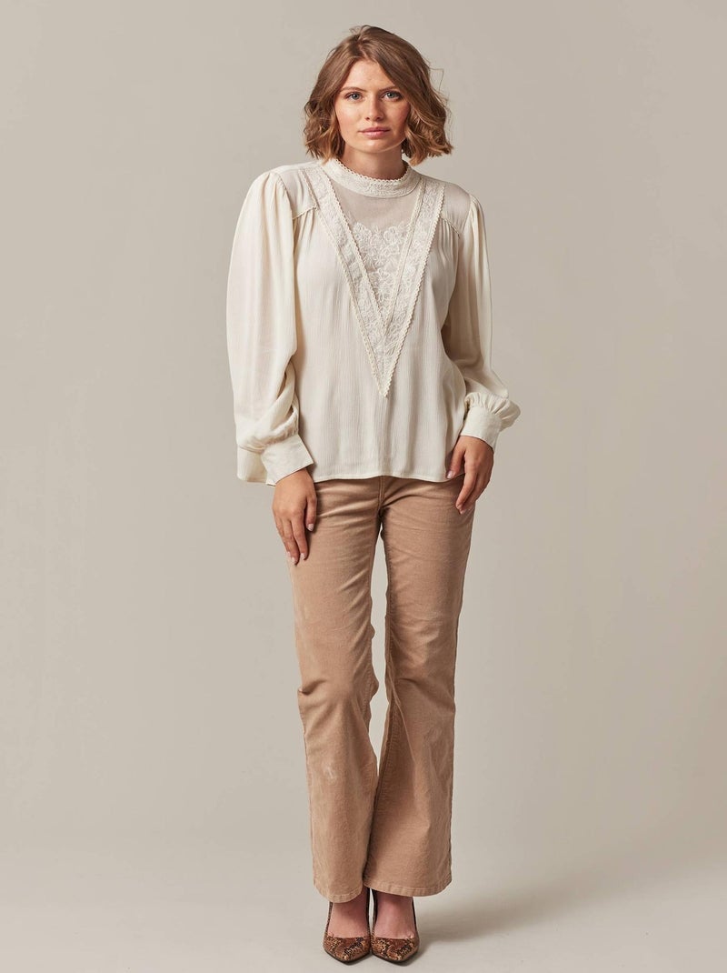 Blouse bohème avec dentelle et effet de transparence sur le décolleté  'Deeluxe' Blanc - Kiabi