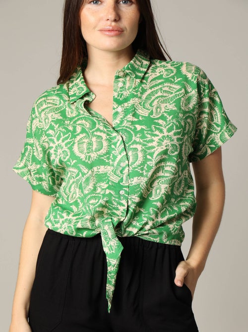 Blouse bohème en viscose slub à col chemise et manches courtes 'Deeluxe' - Kiabi