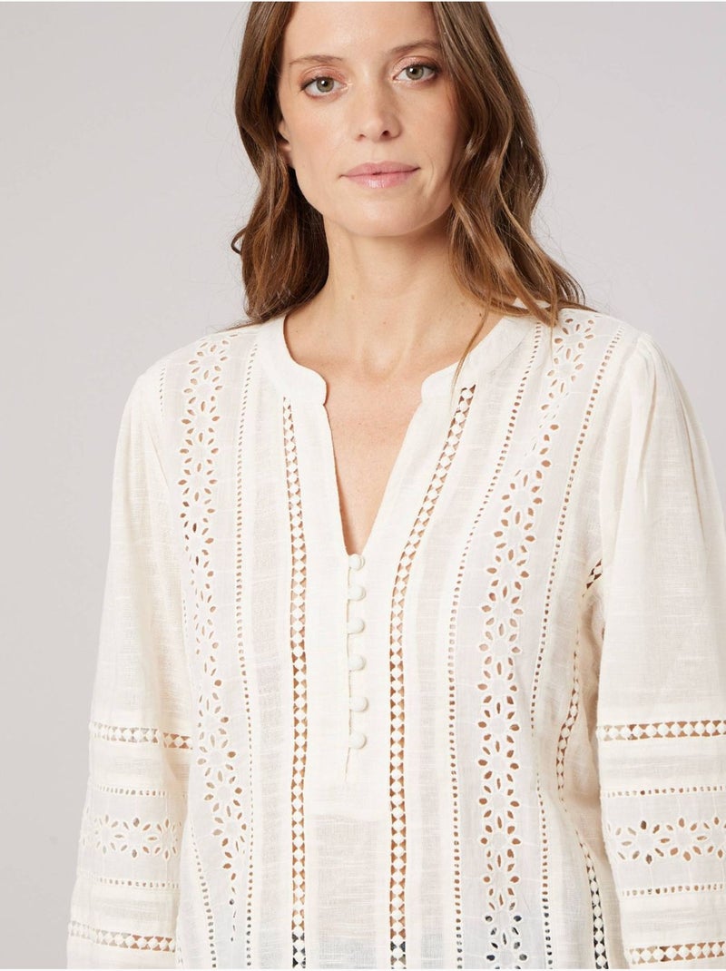 Blouse bohème femme en 100% coton 'Deeluxe' Blanc - Kiabi