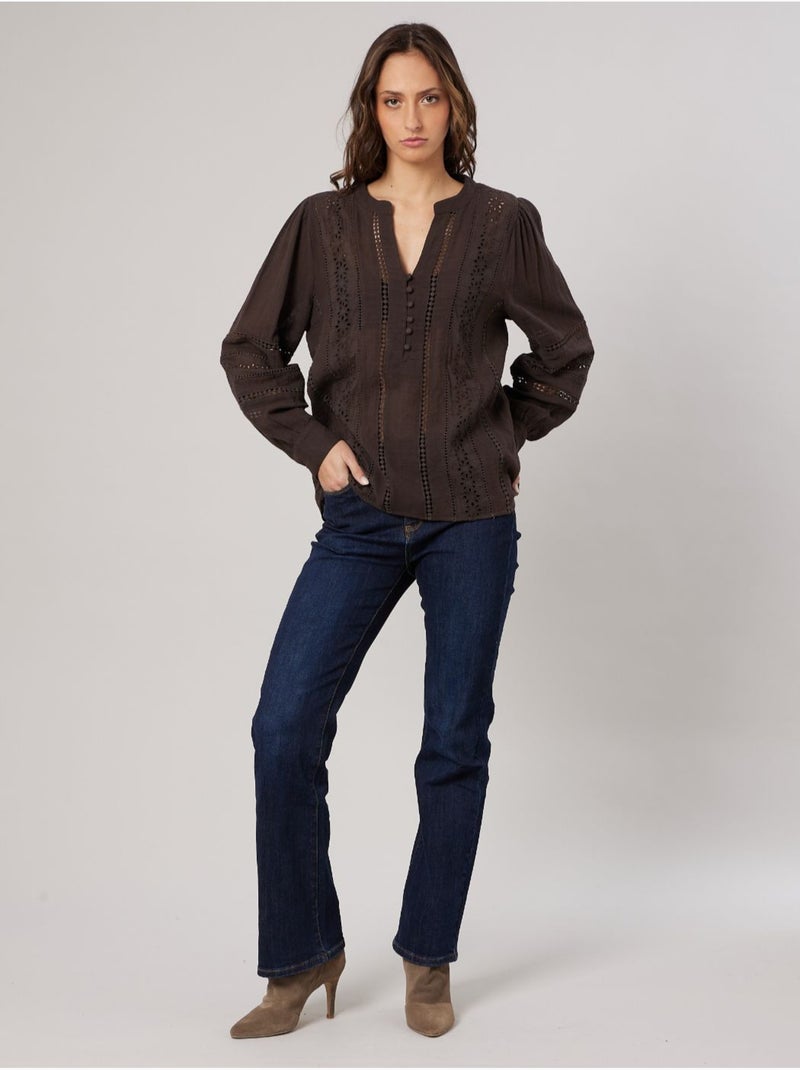 Blouse bohème femme en 100% coton 'Deeluxe' Marron - Kiabi