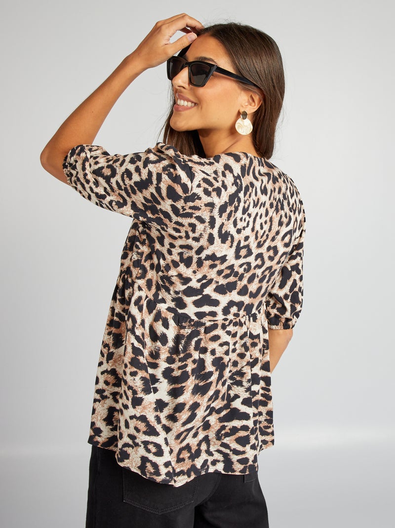 Blouse bouffante courte avec nœuds Léopard - Kiabi