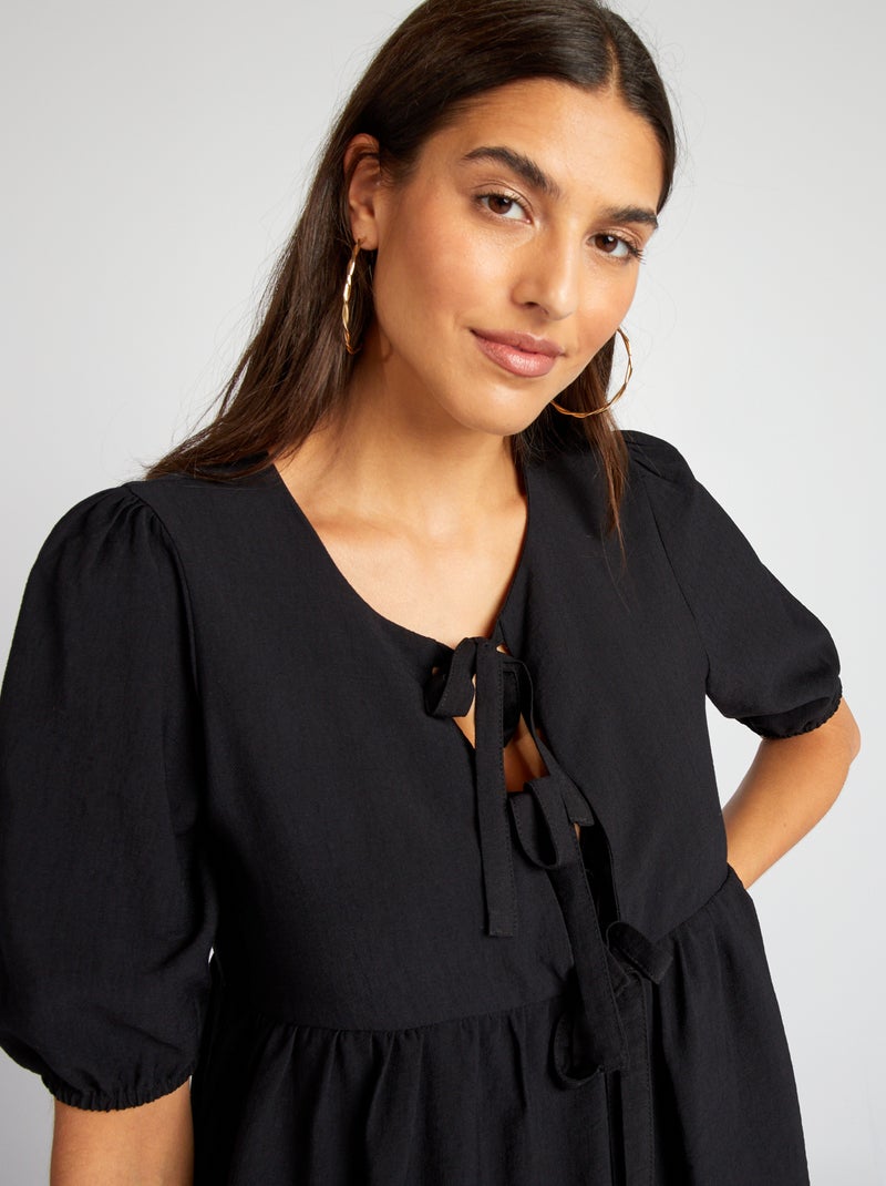 Blouse bouffante courte avec nœuds noir - Kiabi