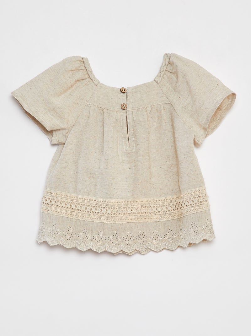 Blouse boutonnée avec broderie BLANC - Kiabi