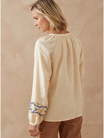 Blouse boutonnée brodée avec lin - DAXON