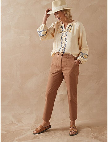 Blouse boutonnée brodée avec lin - DAXON