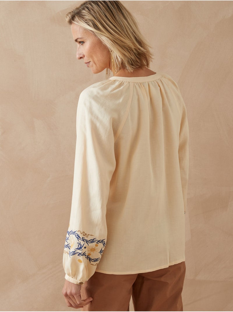 Blouse boutonnée brodée avec lin - DAXON Ecru - Kiabi