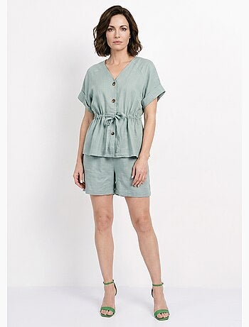 Blouse boutonnée et ceinturée, avec lin - AFIBEL
