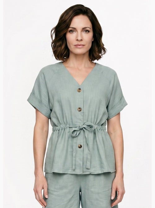 Blouse boutonnée et ceinturée, avec lin - AFIBEL - Kiabi Blouse boutonnée et ceinturée, avec lin - AFIBEL - Kiabi