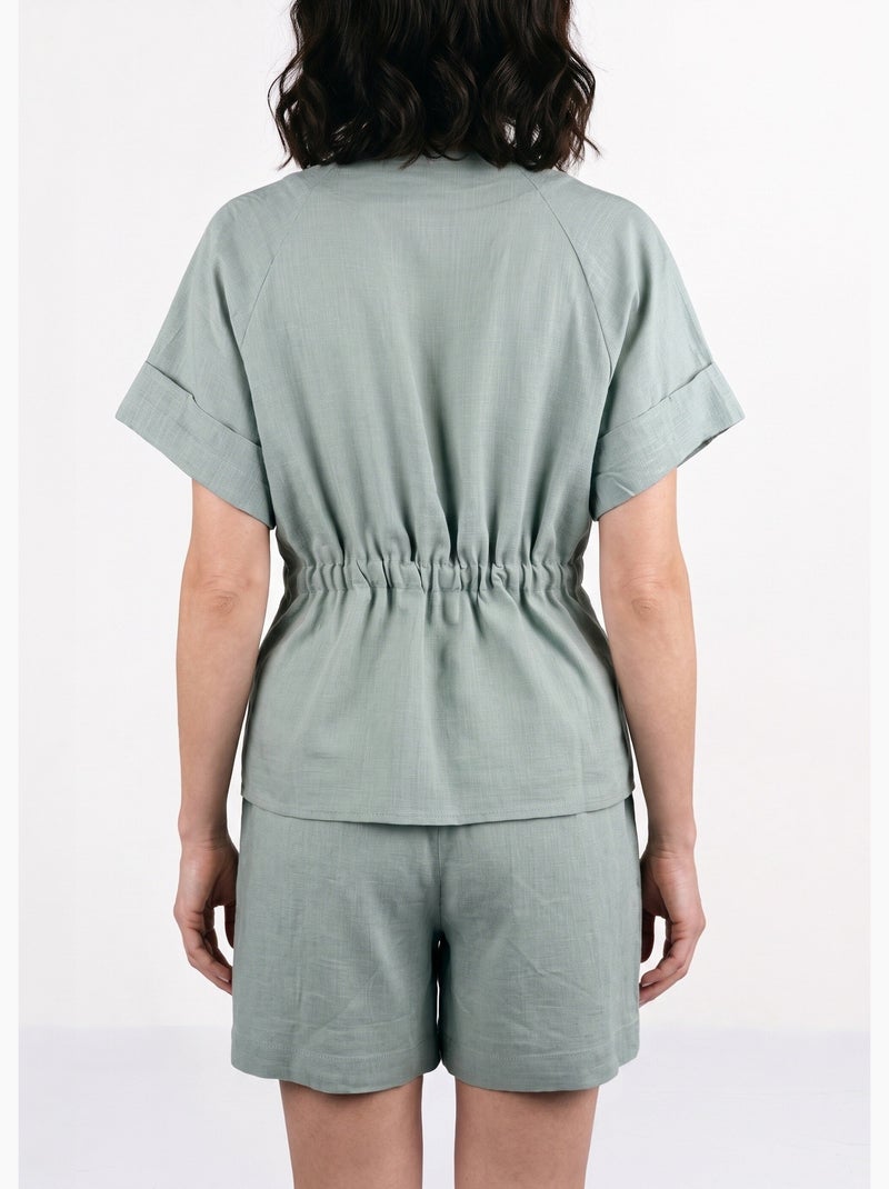 Blouse boutonnée et ceinturée, avec lin - AFIBEL Vert - Kiabi