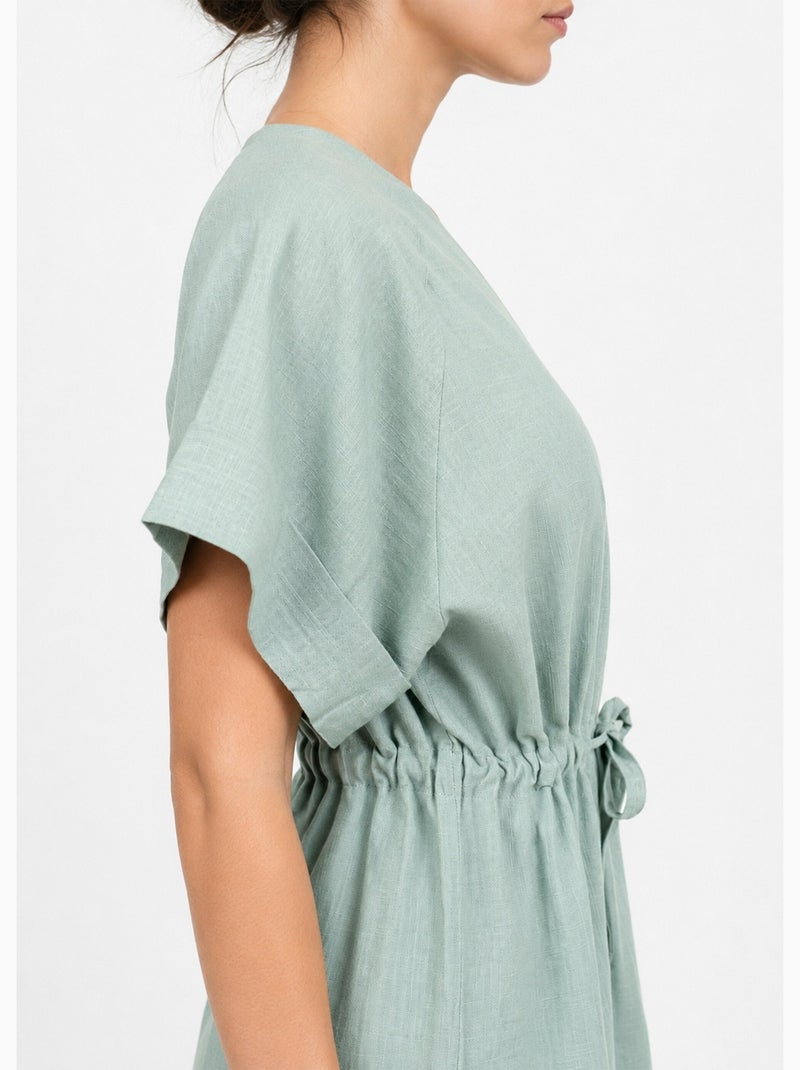 Blouse boutonnée et ceinturée, avec lin - AFIBEL Vert - Kiabi