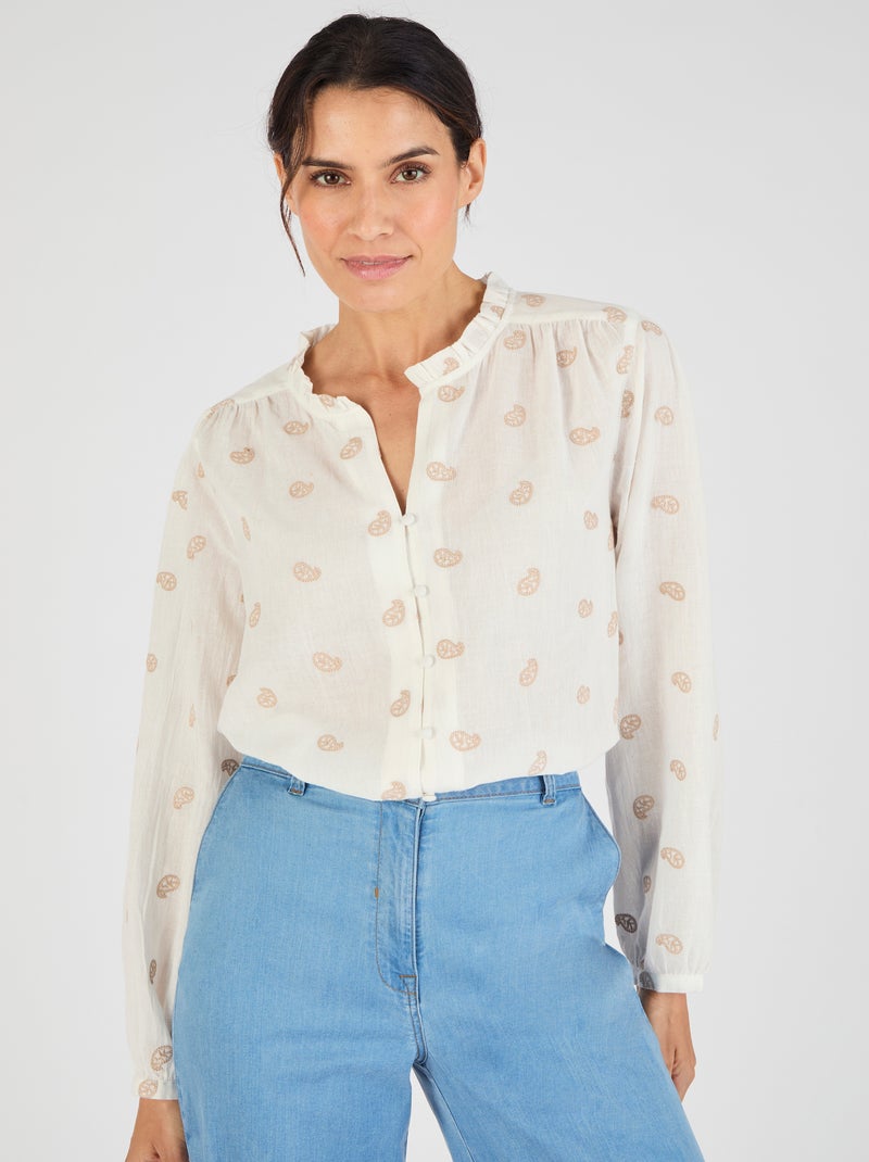 Blouse brodée - Damart Blanc cassé - Kiabi