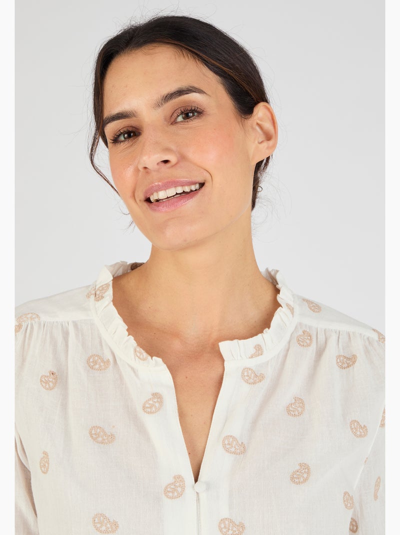 Blouse brodée - Damart Blanc - Kiabi