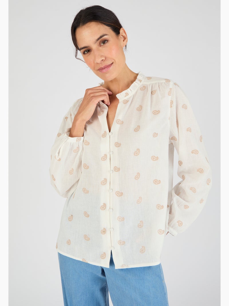 Blouse brodée - Damart Blanc - Kiabi