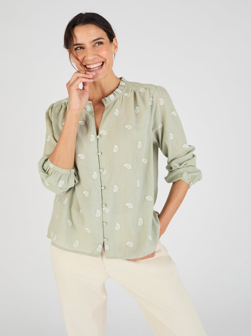 Blouse brodée - Damart Vert jade - Kiabi