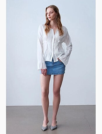 Blouse brodée à col en v tissée dilvin