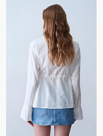 Blouse brodée à col en v tissée dilvin