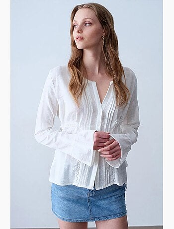 Blouse brodée à col en v tissée dilvin