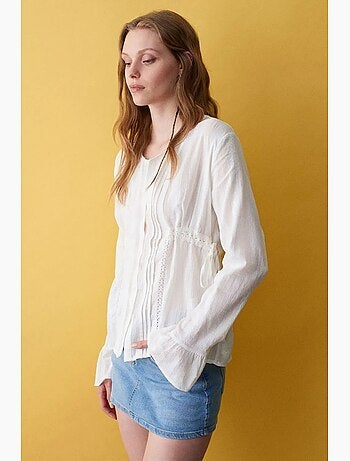Blouse brodée à col en v tissée dilvin