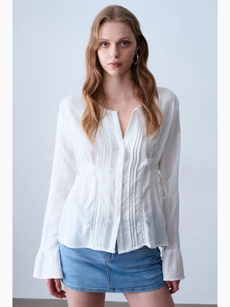 Blouse brodée à col en v tissée dilvin Blanc - Kiabi