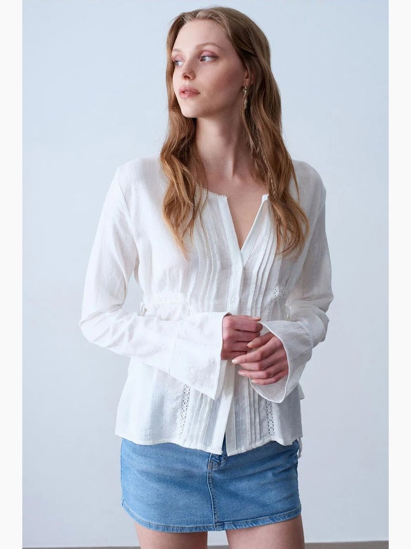 Blouse brodée à col en v tissée dilvin Blanc - Kiabi