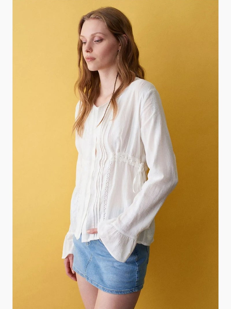 Blouse brodée à col en v tissée dilvin Blanc - Kiabi