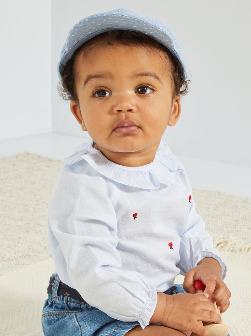 Blouse brodée à collerette Bleu - Kiabi