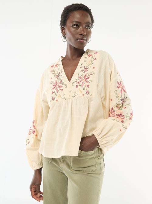 Blouse brodée à fleurs - Kiabi