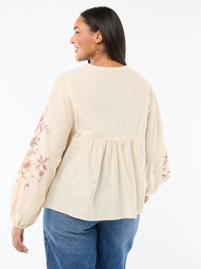 Blouse brodée à fleurs Beige - Kiabi