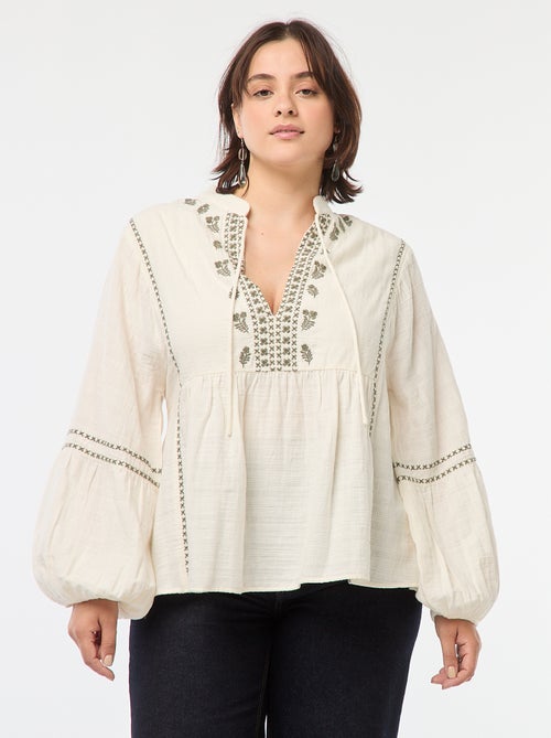 Blouse brodée à manches longues - Kiabi