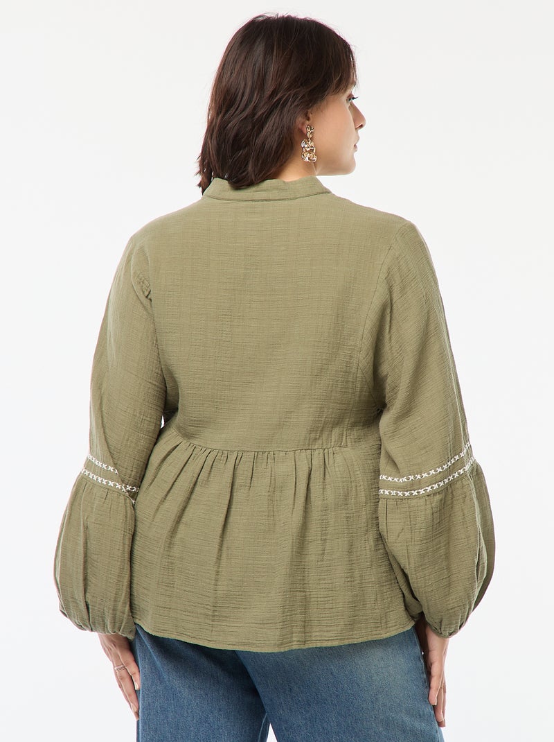 Blouse brodée à manches longues Vert - Kiabi