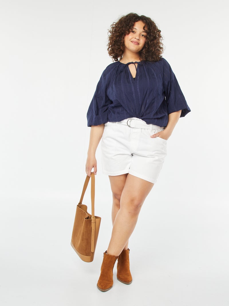 Blouse brodée avec manches 3/4 BLEU - Kiabi