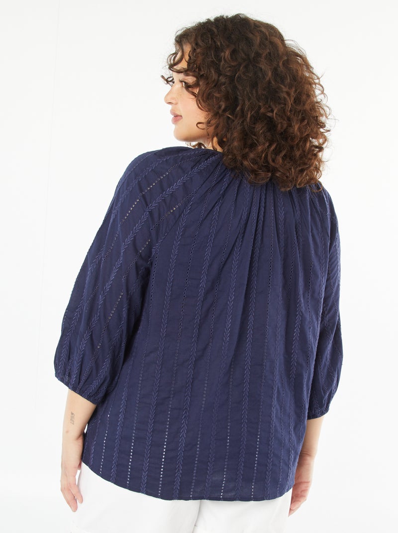 Blouse brodée avec manches 3/4 BLEU - Kiabi