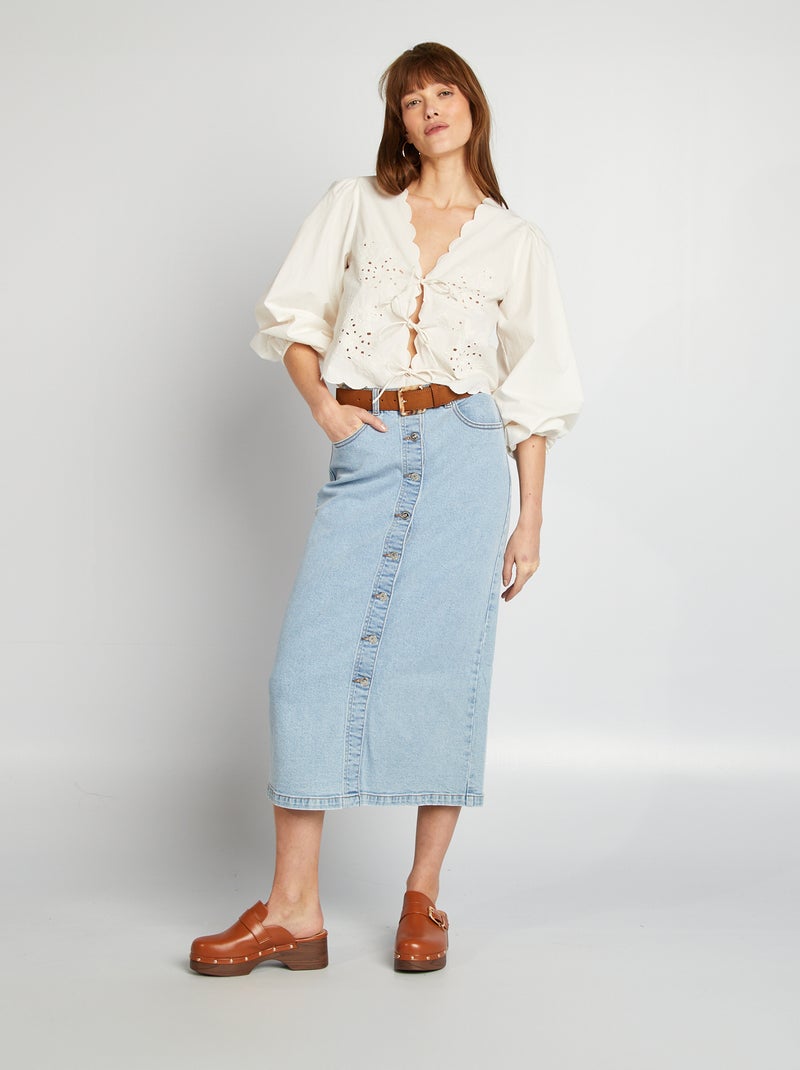Blouse brodée avec nœuds Blanc - Kiabi