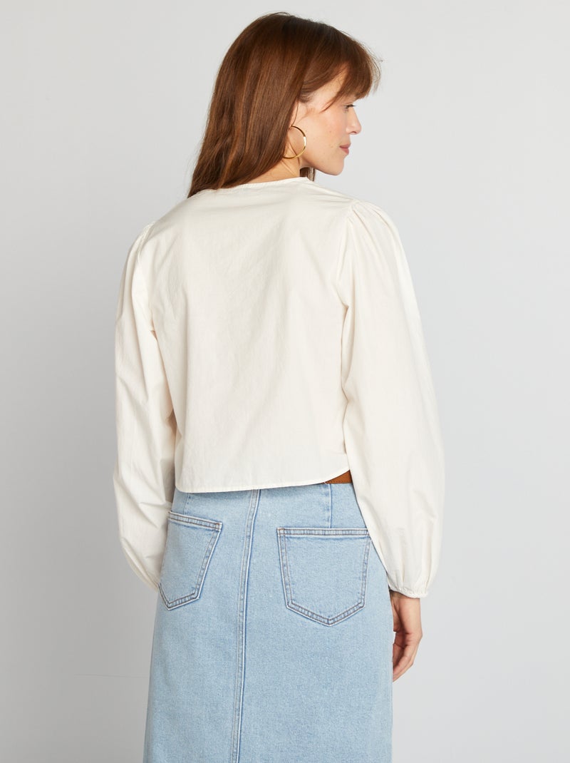 Blouse brodée avec nœuds Blanc - Kiabi