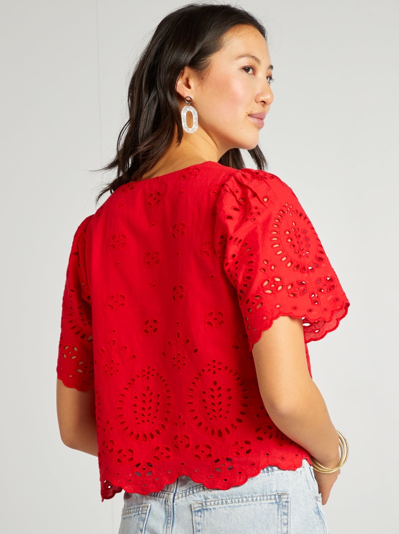 Blouse brodée avec nœuds rouge - Kiabi