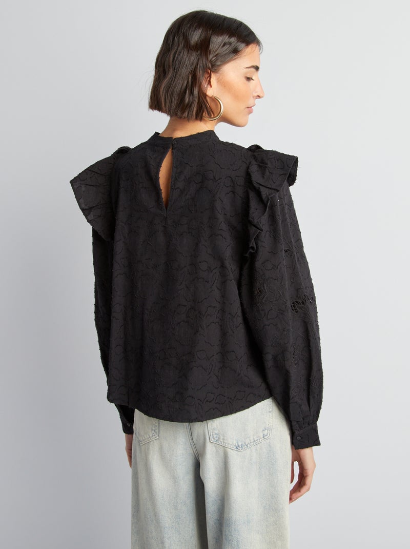Chemisier Femme Allegra K, Gris, Taille L, Manches Bouffantes, Volants Et Poignets élastiques, Neuf