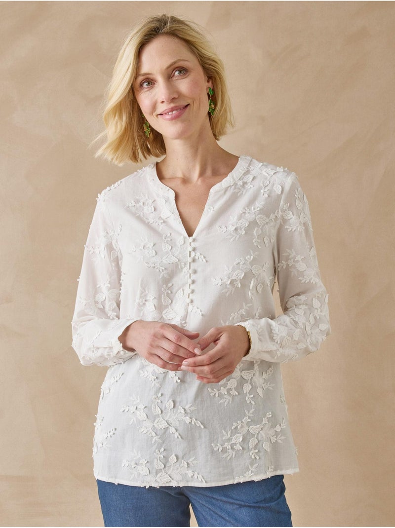 Blouse brodée en coton - DAXON Ecru - Kiabi