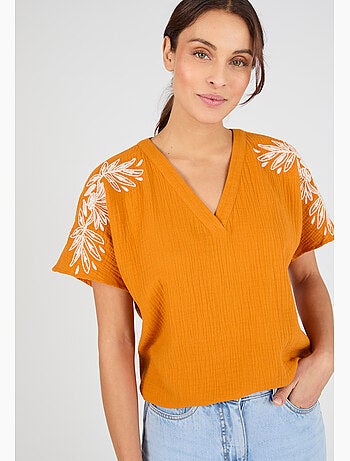 Blouse brodée en double gaze effet crêpé - Damart