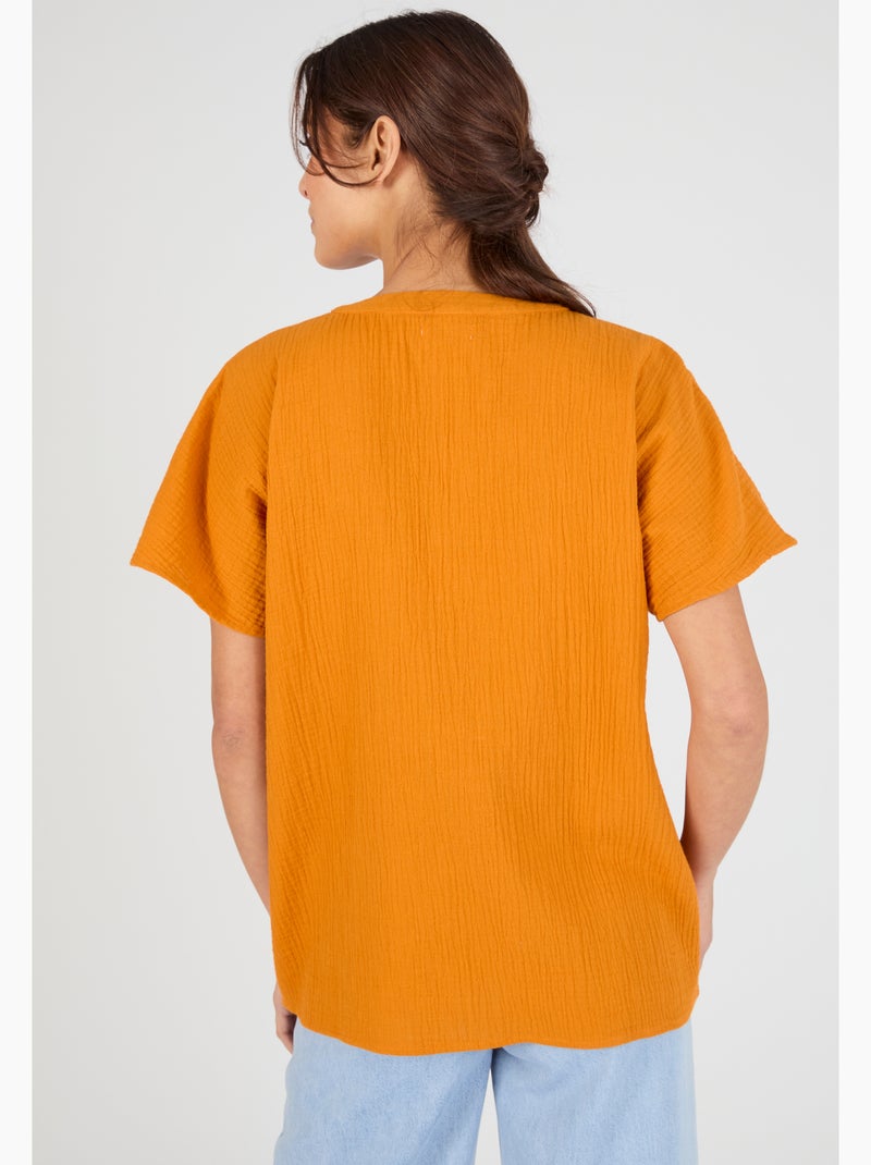 Blouse brodée en double gaze effet crêpé - Damart Orange - Kiabi