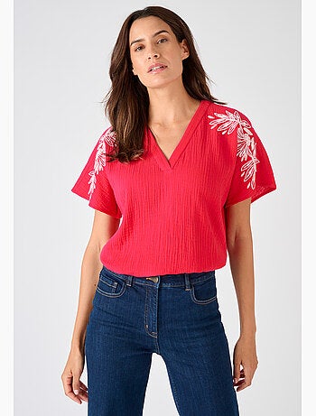 Blouse brodée en double gaze effet crêpé - Damart