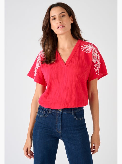 Blouse brodée en double gaze effet crêpé - Damart - Kiabi