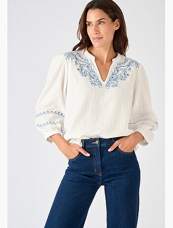 Blouse brodée en gaze de coton - Damart