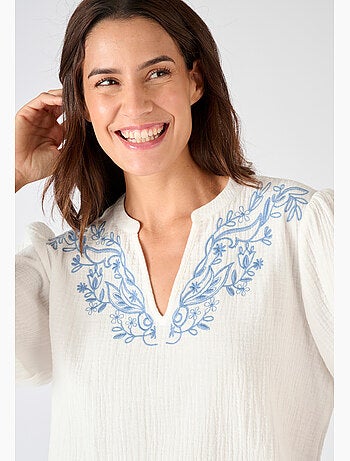 Blouse brodée en gaze de coton - Damart