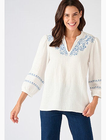 Blouse brodée en gaze de coton - Damart