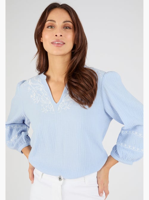 Blouse brodée en gaze de coton - Damart - Kiabi