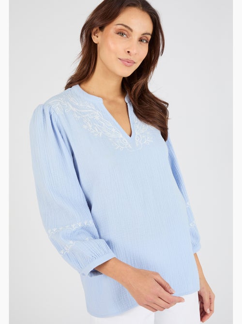 Blouse brodée en gaze de coton - Damart - Kiabi