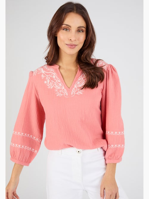 Blouse brodée en gaze de coton - damart - Kiabi