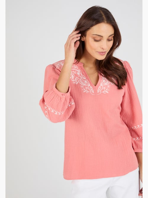 Blouse brodée en gaze de coton - damart - Kiabi