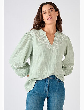 Blouse brodée en gaze de coton - Damart