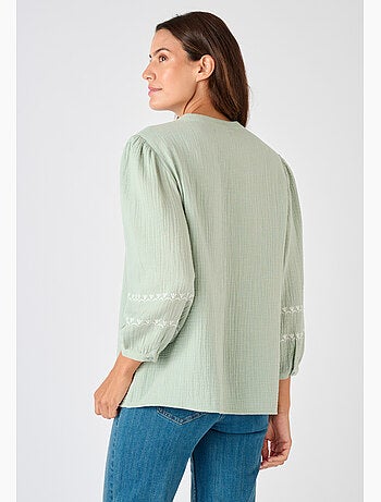 Blouse brodée en gaze de coton - Damart